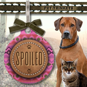 Pink Southwest Western Leather Spoiled Dog Cat Pet Tag