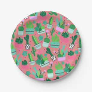 Pink Southwestern Cactus Pattern Sweet 16 Party Paper Plate