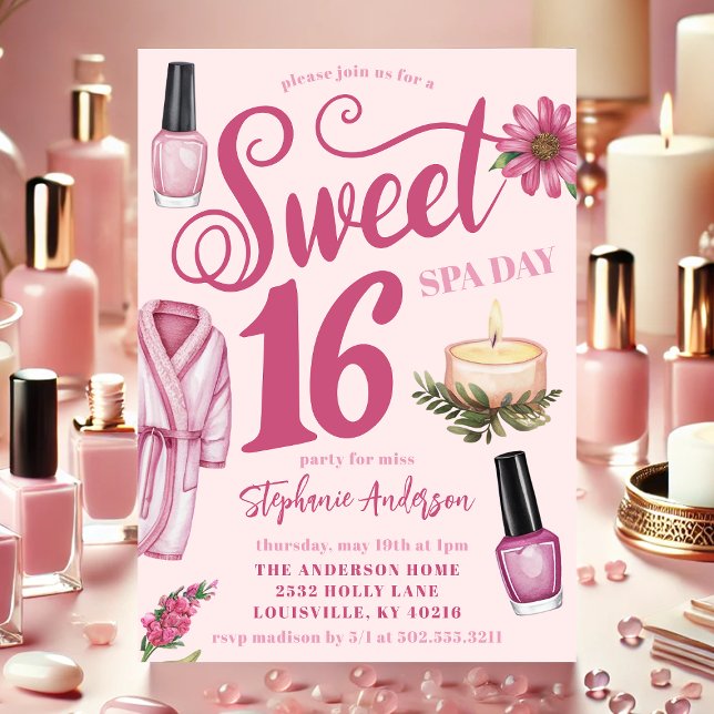 Pink Spa Day Sweet 16 Invitation (Creator Uploaded)