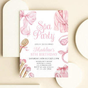 Pink Spa Party 8th Birthday Girl Invitation