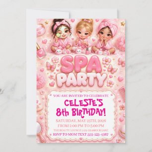 Pink Spa Party Girl 8th Birthday Invitation