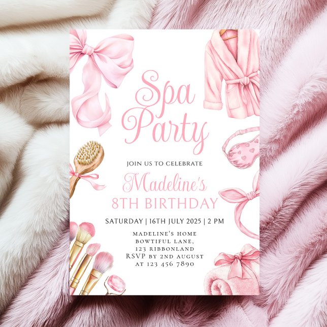 Pink Spa Party Girl 8th Birthday Invitation (Creator Uploaded)
