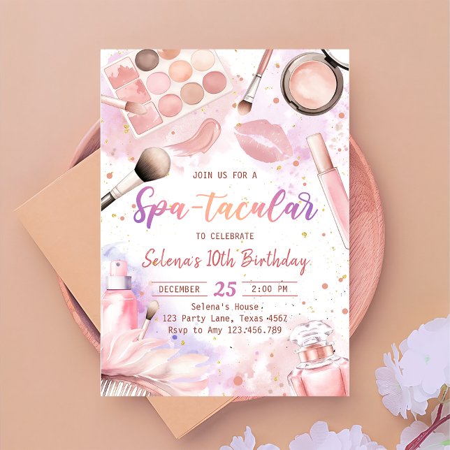 Pink Spa Party Glam Girl Makeup Birthday Party Invitation (Creator Uploaded)