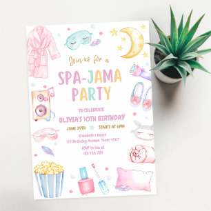 Pink Spa Slumber Party 13th Birthday Invitation