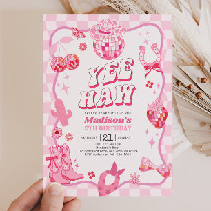 Pink Space Birthday Cowgirl Disco Rodeo Invitation