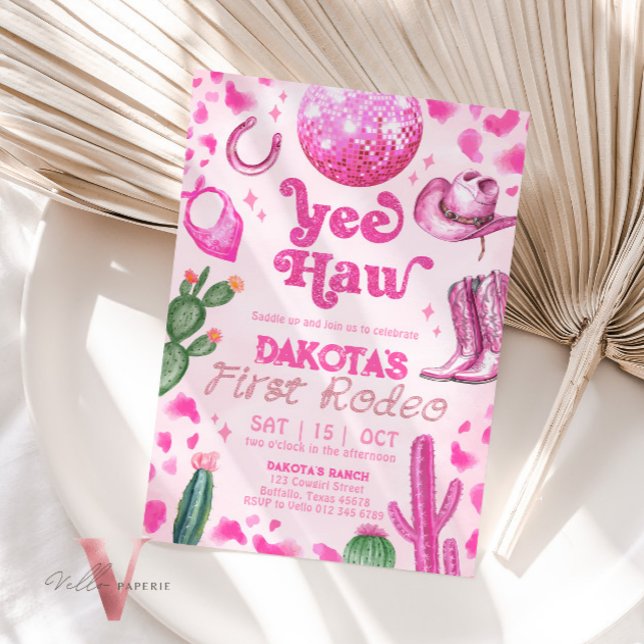 Pink Space Cowgirl First Rodeo Birthday Invitation (Creator Uploaded)