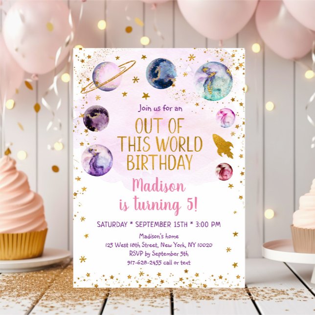 Pink Space Galaxy Out Of This World Birthday Invitation (Creator Uploaded)