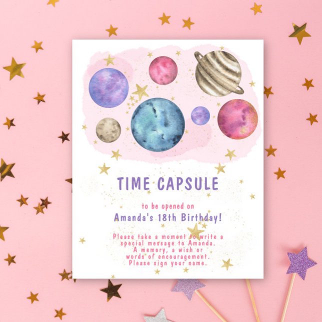 Pink Space Galaxy Time Capsule 1st birthday Poster (Creator Uploaded)