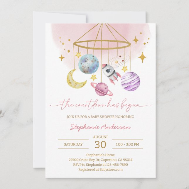Pink Space Planets Baby Shower Invitation (Front)
