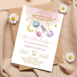 Pink Space Planets Baby Shower Invitation