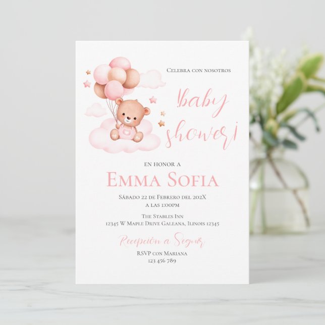  Pink Spanish Baby Shower invitation (Standing Front)