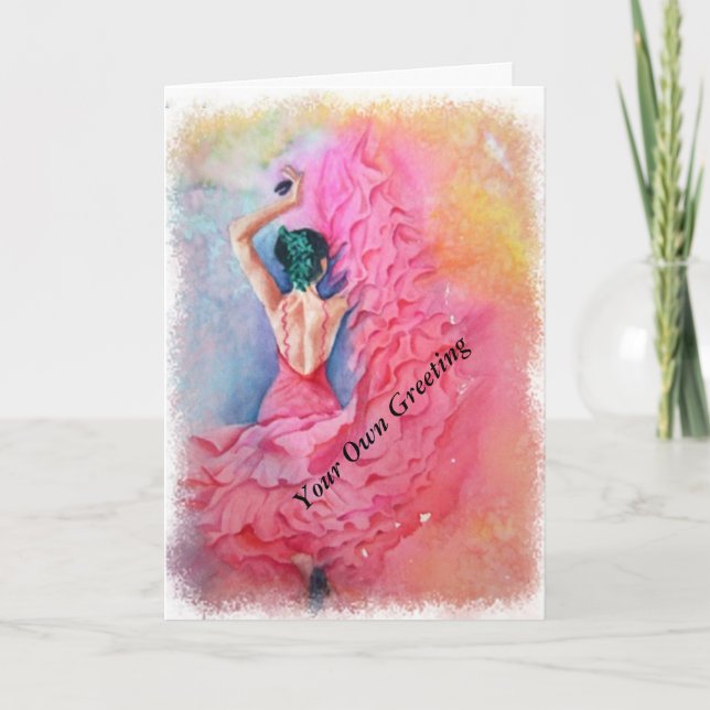 PINK SPANISH DANCER GREETING CARD (Front)