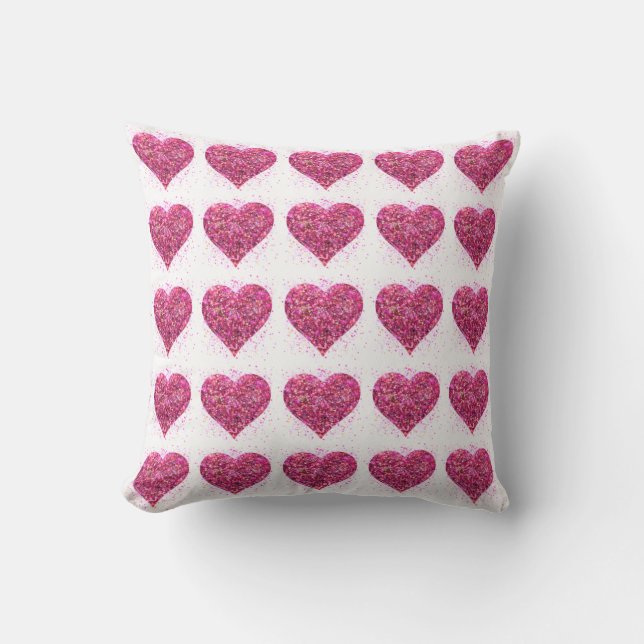 Pink sparking glitter heart love cushion (Front)