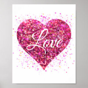 Pink sparking glitter heart love poster
