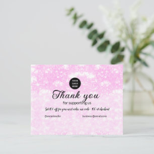 pink sparkle add logo text thank you discount postcard