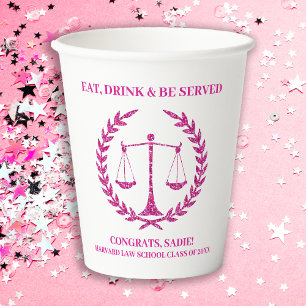 Pink Sparkle Aesthetic Law School Graduation Party Paper Cups