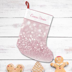 Pink Sparkle Baby Girl's First Christmas  Small Christmas Stocking