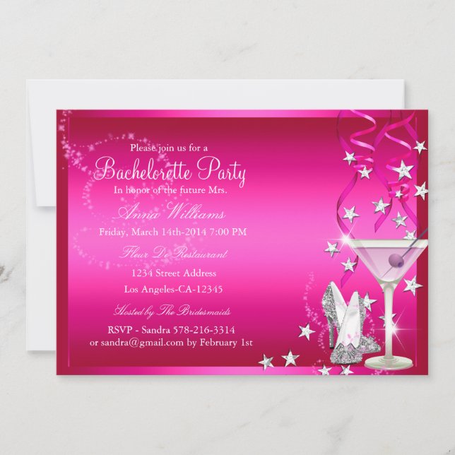 Pink Sparkle Bachelorette Party Invite (Front)
