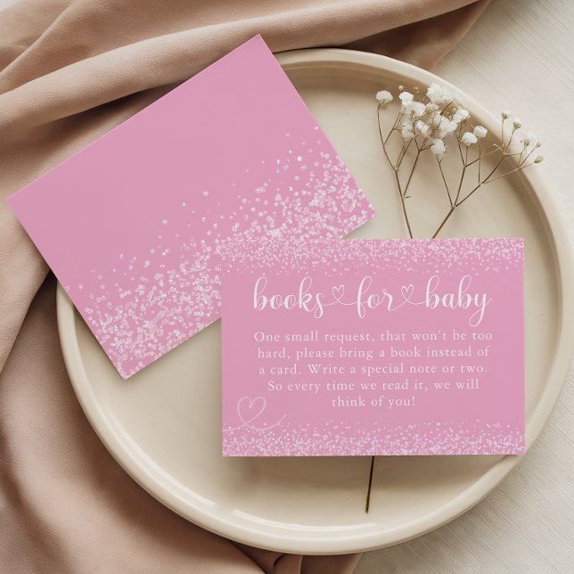 Pink Sparkle Books for Baby Heart Script Enclosure Card (Creator Uploaded)