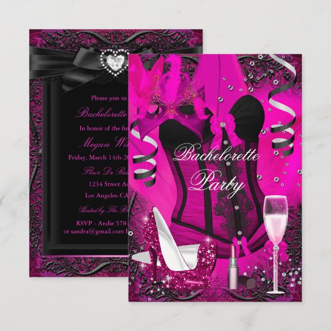 Pink Sparkle Celebration Bachelorette Invitation (Front/Back)