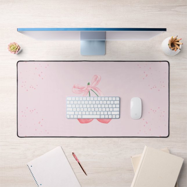 Pink Sparkle Cherry Ribbon Desk Mat (Office 1)