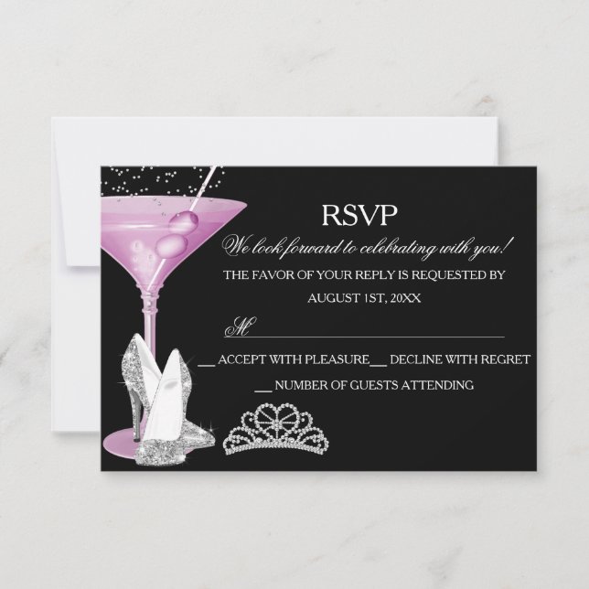 Pink Sparkle Cocktail Bachelorette Party RSVP (Front)