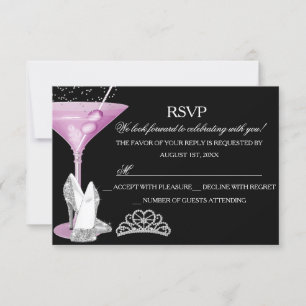 Pink Sparkle Cocktail Bachelorette Party RSVP Card