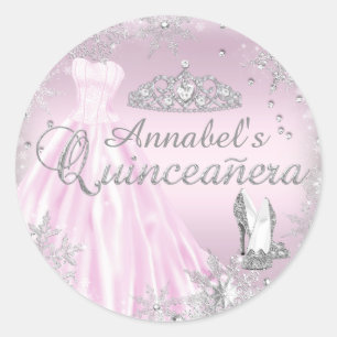 Pink Sparkle Dress Tiara Quinceanera Sticker