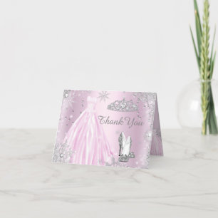 Pink Sparkle Dress Tiara Thank You Card