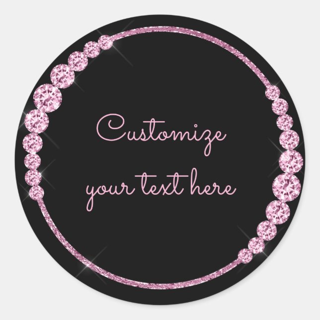 Pink Sparkle Gems Circle Customisable Classic Round Sticker (Front)