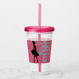 Pink Sparkle Girl's Acrylic Cup With Straw
