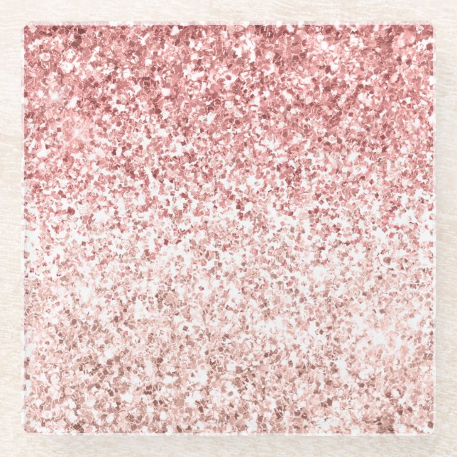 Pink Sparkle Girly Glitzy Glam Glitter Glass Coaster (Front)