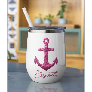 Pink Sparkle Glitter Nautical Sailing Anchor Name