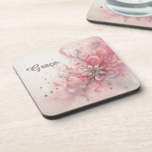 Pink Sparkle Glitter Personalised Coaster