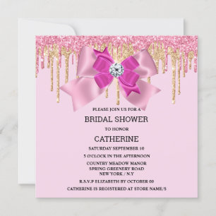 Pink sparkle gold bow diamond shimmer lights invitation