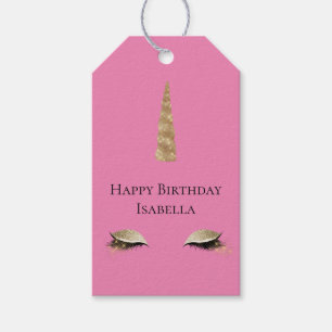 Pink Sparkle Gold Glam Unicorn Gift Tags