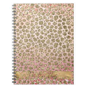 Pink Sparkle Gold Leopard Print Notebook