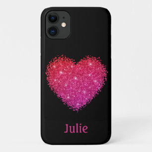 Pink Sparkle Heart Personalised Case-Mate iPhone Case
