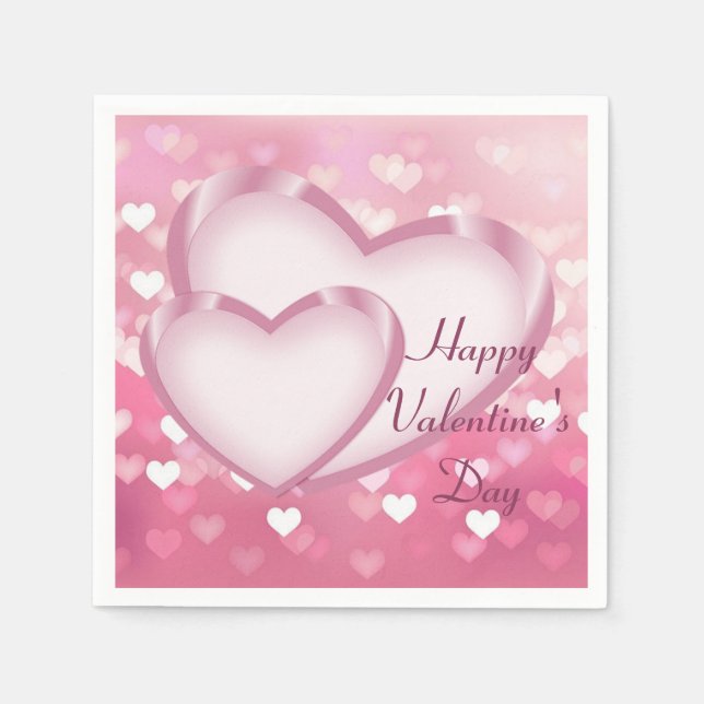 Pink Sparkle Hearts Valentine's Day Napkins (Front)