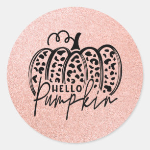 Pink Sparkle Hello Pumpkin Fall Classic Round Stic Sticker