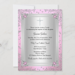 Pink Sparkle Jewel Baptism/Christening Invitation