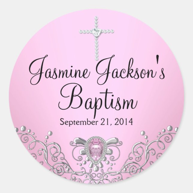 Pink Sparkle Jewel Baptism Sticker (Front)
