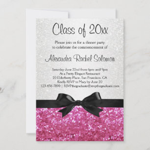 Pink Sparkle-look Bow Graduation Invitation
