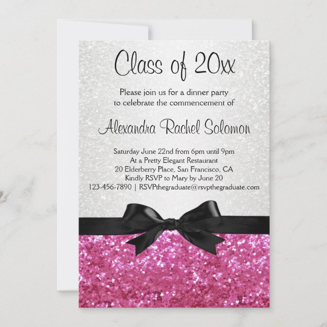 Pink Sparkle-look Bow Graduation Invitation (Front)