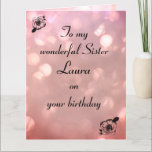 Pink sparkle modern Happy Birthday Sister Card<br><div class="desc">Stylish personalized Birthday Greeting Card for Sister</div>