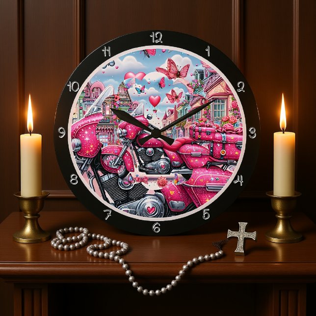 Pink Sparkle Motorcycle Large Clock (Creator Uploaded)