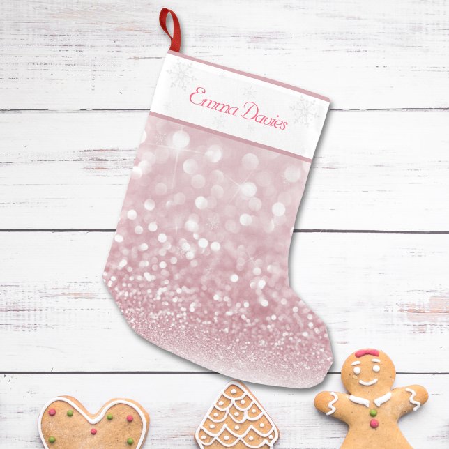 Pink Sparkle Personalised Christmas Stocking (Pink Sparkle Baby Girl's First Christmas Small Christmas Stocking)