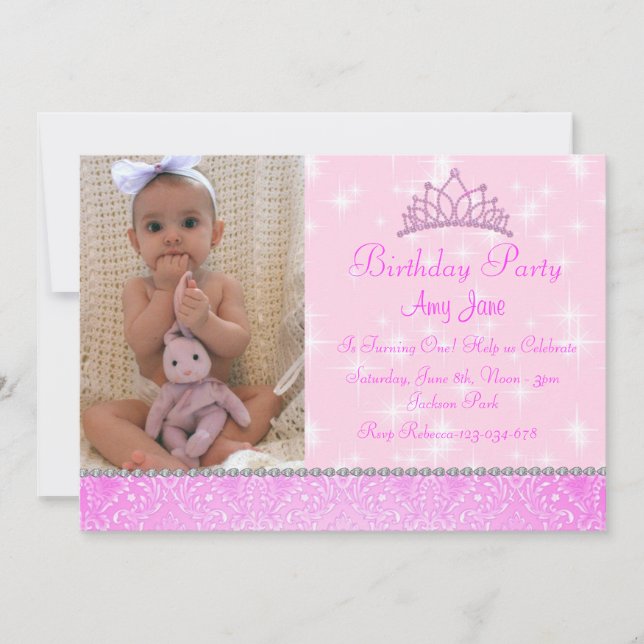 Pink Sparkle Princess Birthday Invitation (Front)