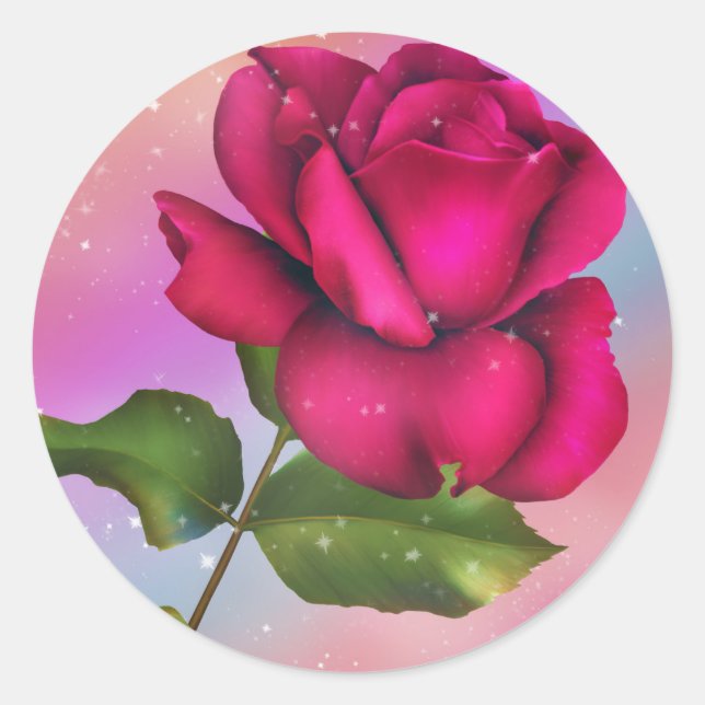 Pink Sparkle Rose Rainbow Pastel Birthday Party Classic Round Sticker (Front)