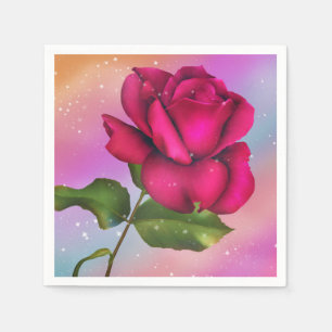 Pink Sparkle Rose Rainbow Pastel Birthday Party Napkin